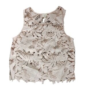 Caution To The Wind Sz S Pink Sheer Crochet Lace Sleeveless‎ Crop Top Tank